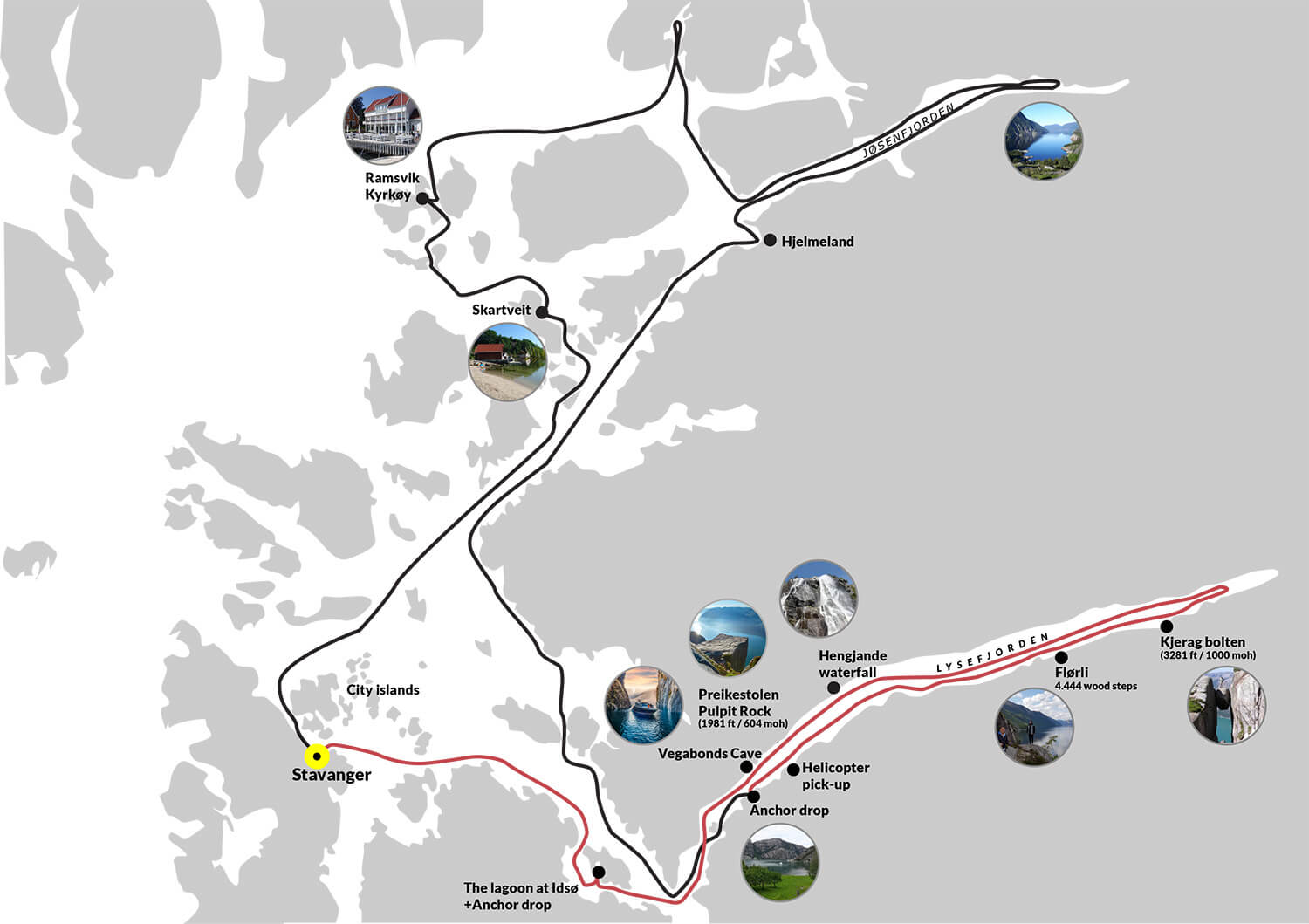 Private Cruise - Fjord Cruises Norway - Private Cruise Lysefjorden map 1 2 days cruise