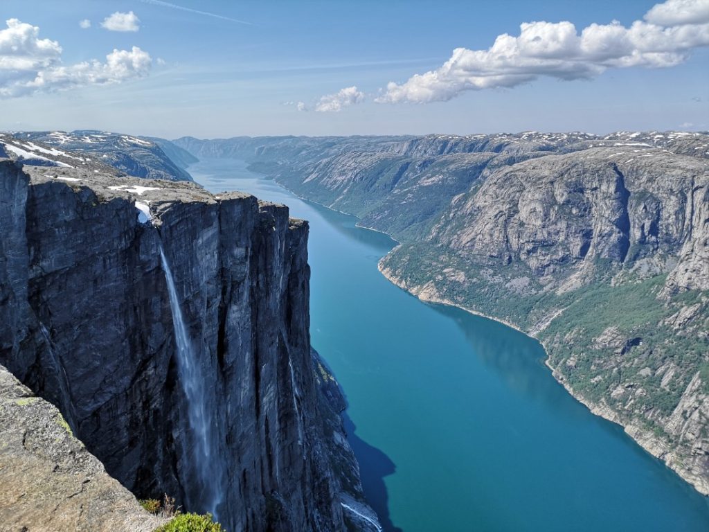 Kjerag seen from above, with it´s stunning waterfall